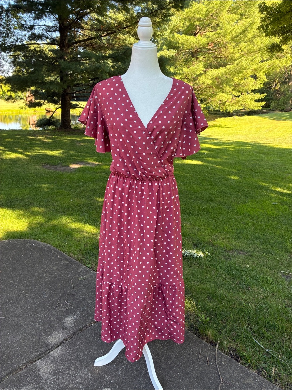 Polka Dot Midi Dress in Dusty Rose